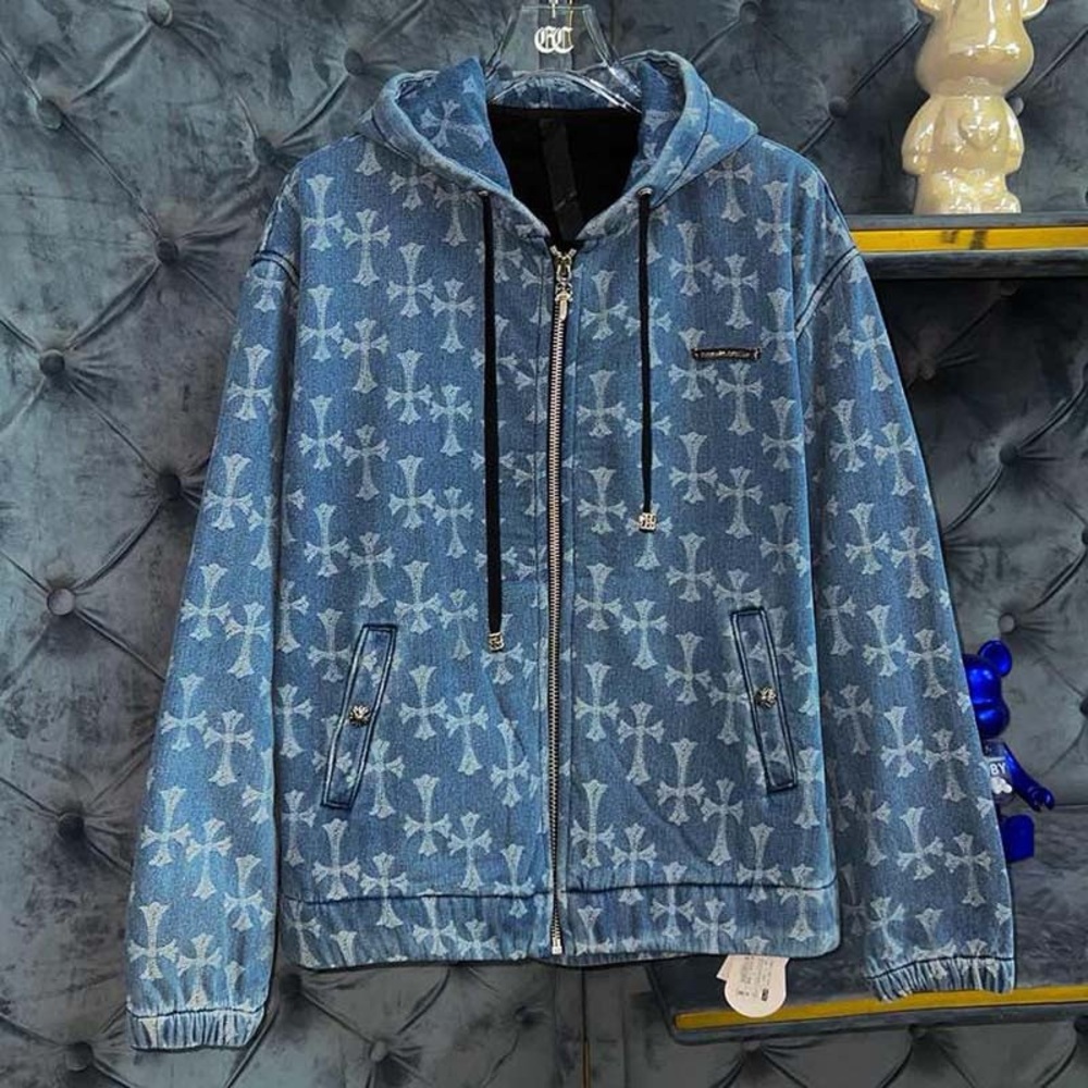 Chrome Hearts Fleece Denim Hoodie Blue